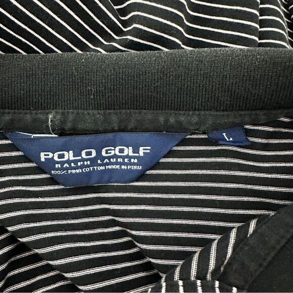 POLO RALPH LAUREN GOLF Size L Pink/Black Stripe Polo Shirt Renaissance on sleeve - Picture 4 of 7